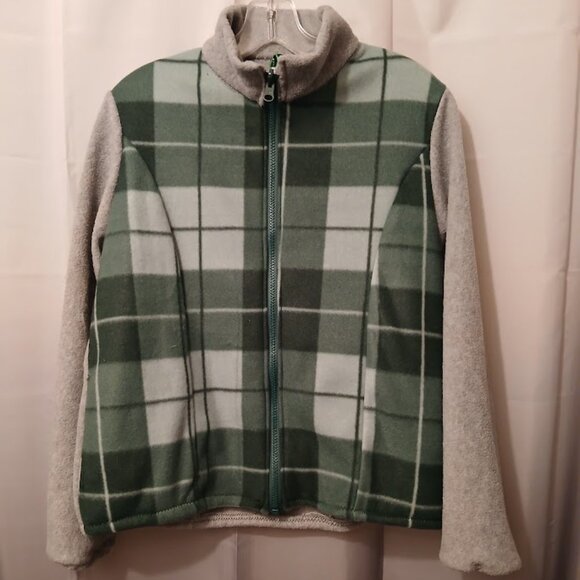 New Plaid Fleece Full Zip up Sweatshirt womens M Gray Green Collared w/2 Pockets - Picture 1 of 9